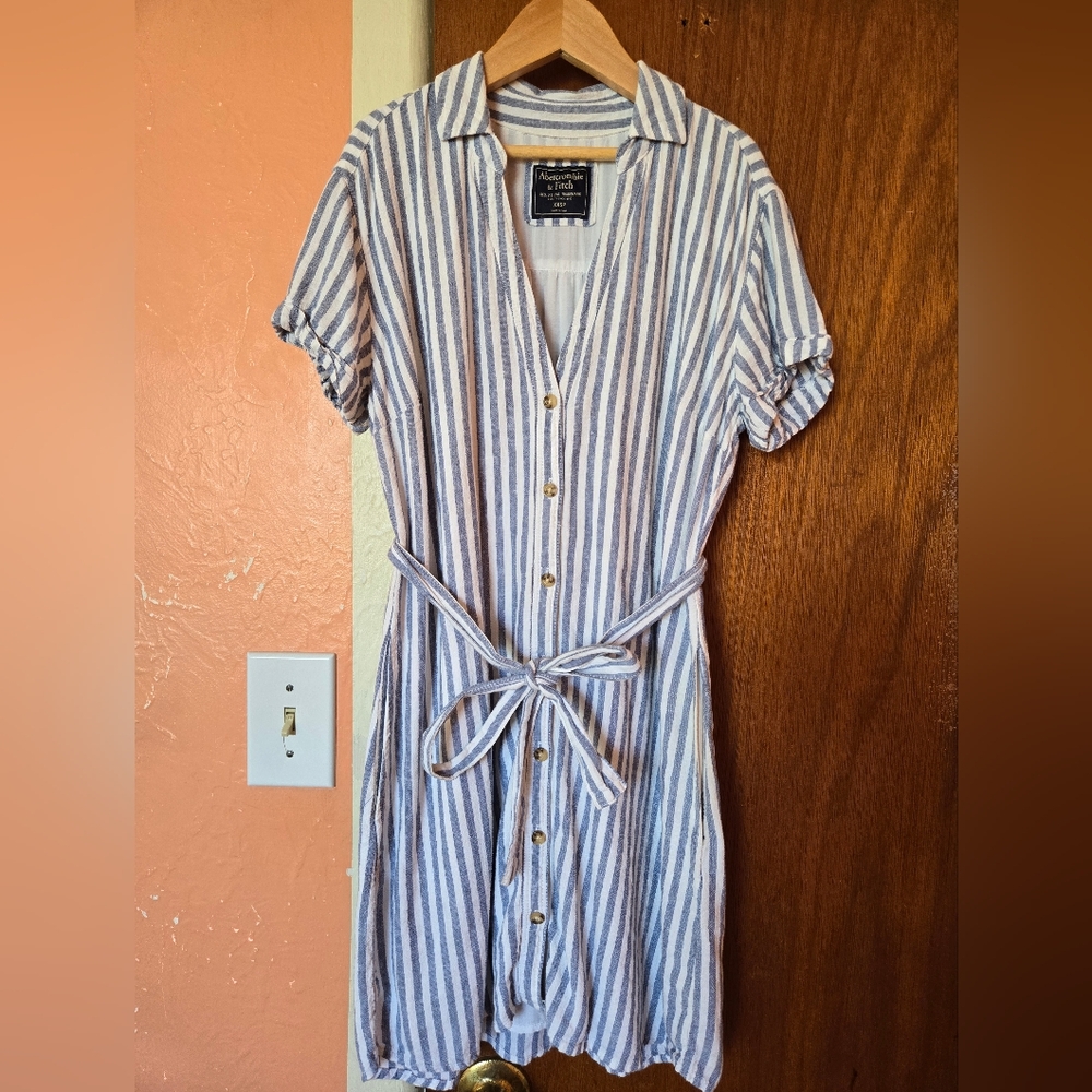 Abercrombie & Fitch, White And Blue Striped Button-Down Dress XXS Petite